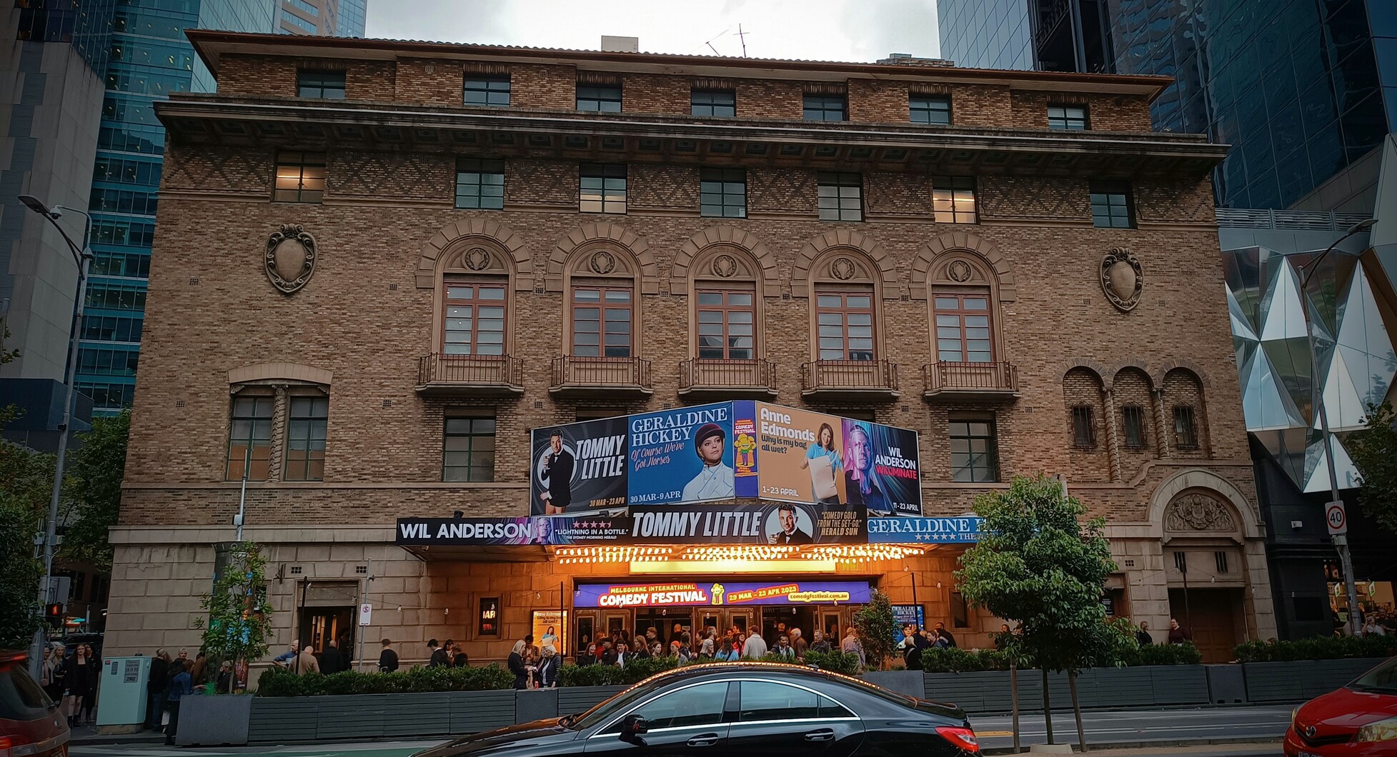 Exterior of Comedy Theatre on Exhibition Street in Melbourne, Victoria