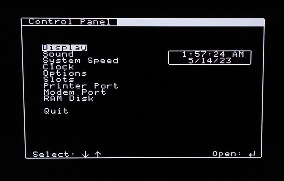 Control Panel of an Apple IIGS showing that the time is 1:57AM on 14 March 2023