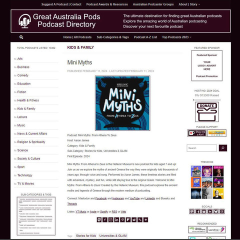 Mini Myths: From Athena To Zeus
Screenshot of the podcast listing on the Great Australian Pods website