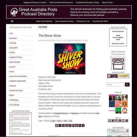 The Shiver Show
Screenshot of the podcast listing on the Great Australian Pods website