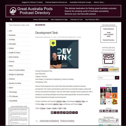 Development Tank
Screenshot of the podcast listing on the Great Australian Pods website