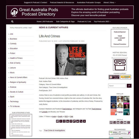 Life And Crimes With Andrew Rule 
Screenshot of the podcast listing on the Great Australian Pods website