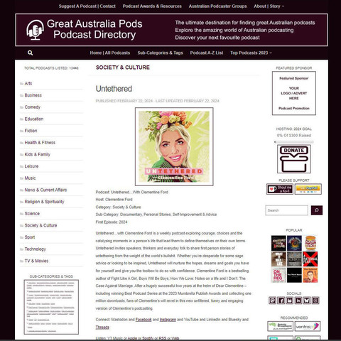 Untethered...With Clementine Ford
Screenshot of the podcast listing on the Great Australian Pods website