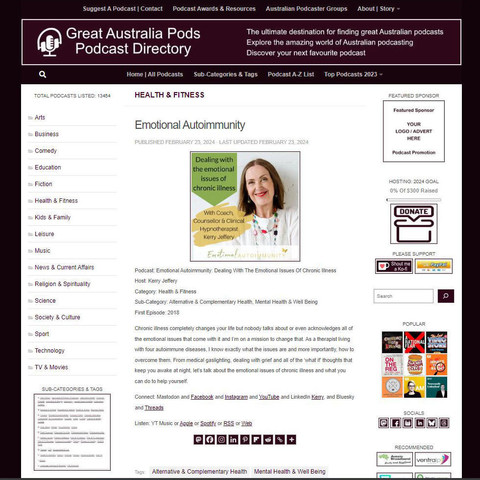 Emotional Autoimmunity: Dealing With The Emotional Issues Of Chronic Illness
Screenshot of the podcast listing on the Great Australian Pods website