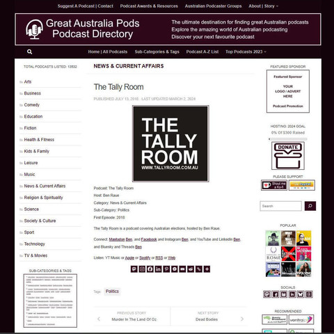 The Tally Room 
Screenshot of the podcast listing on the Great Australian Pods website