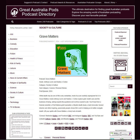Grave Matters 
Screenshot of the podcast listing on the Great Australian Pods website