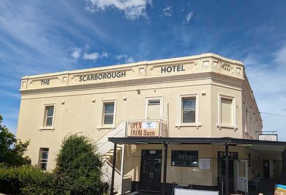 The side of the buff coloured Scarborough Hotel