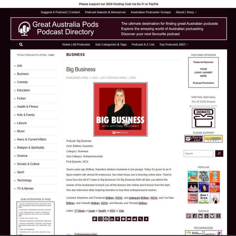 Big Business
Screenshot of the podcast listing on the Great Australian Pods website