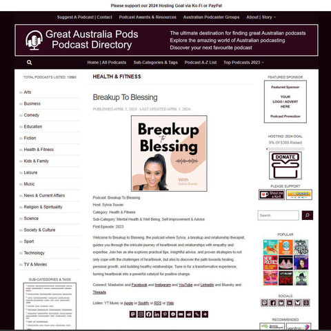 Breakup To Blessing
Screenshot of the podcast listing on the Great Australian Pods website