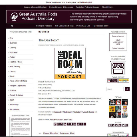 The Deal Room
Screenshot of the podcast listing on the Great Australian Pods website