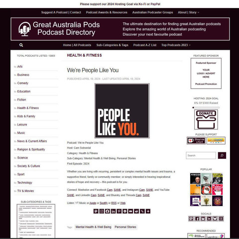 We're People Like You
Screenshot of the podcast listing on the Great Australian Pods website
