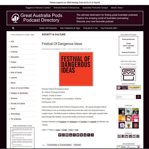 Festival Of Dangerous Ideas
Screenshot of the podcast listing on the Great Australian Pods website