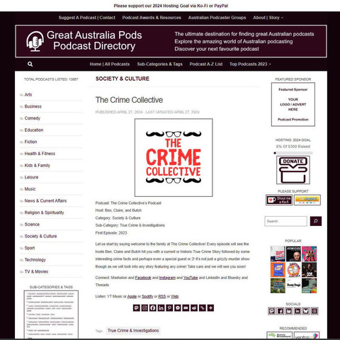 The Crime Collective's Podcast
Screenshot of the podcast listing on the Great Australian Pods website
