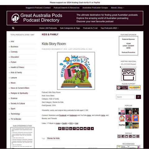 Kids Story Room
Screenshot of the podcast listing on the Great Australian Pods website