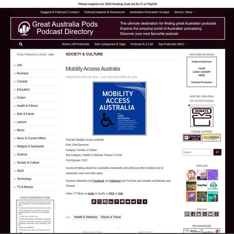 Mobility Access Australia
Screenshot of the podcast listing on the Great Australian Pods website