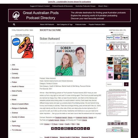 Sober Awkward
Screenshot of the podcast listing on the Great Australian Pods website