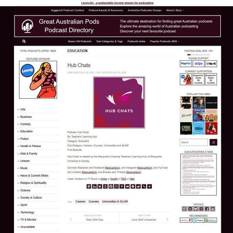 Hub Chats
Screenshot of the podcast listing on the Great Australian Pods website