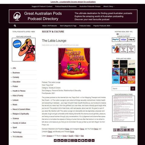 The Labia Lounge
Screenshot of the podcast listing on the Great Australian Pods website