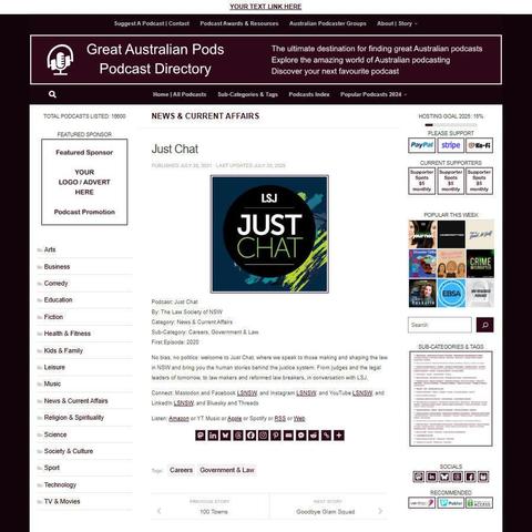 Just Chat
Screenshot of the podcast listing on the Great Australian Pods website