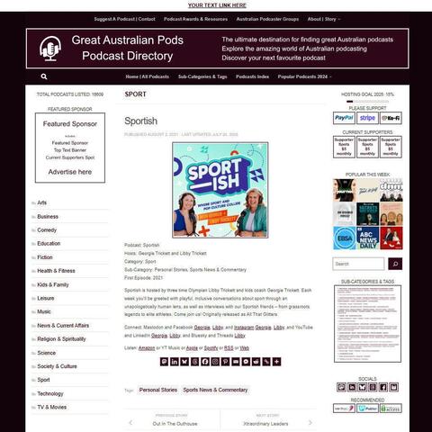 Sportish
Screenshot of the podcast listing on the Great Australian Pods website