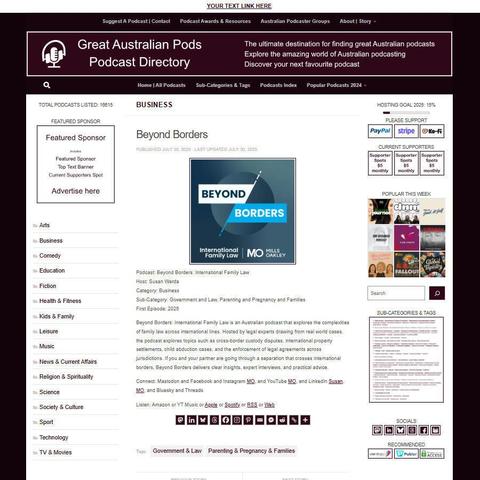 Beyond Borders: International Family Law
Screenshot of the podcast listing on the Great Australian Pods website