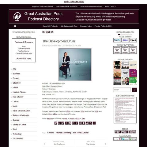 The Development Drum
Screenshot of the podcast listing on the Great Australian Pods website