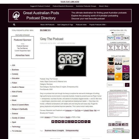 Grey The Podcast
Screenshot of the podcast listing on the Great Australian Pods website