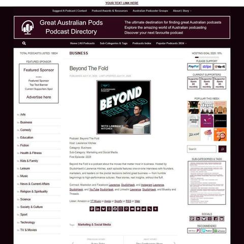 Beyond The Fold
Screenshot of the podcast listing on the Great Australian Pods website