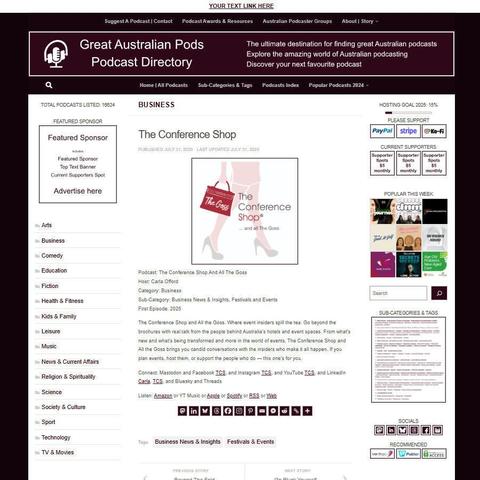 The Conference Shop And All The Goss
Screenshot of the podcast listing on the Great Australian Pods website