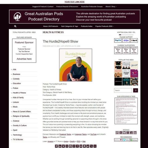 The Hurdle2Hope® Show
Screenshot of the podcast listing on the Great Australian Pods website