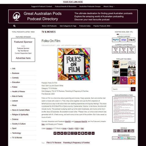 Folks On Film
Screenshot of the podcast listing on the Great Australian Pods website