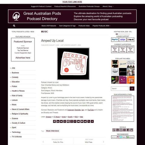 Amped Up Local
Screenshot of the podcast listing on the Great Australian Pods website