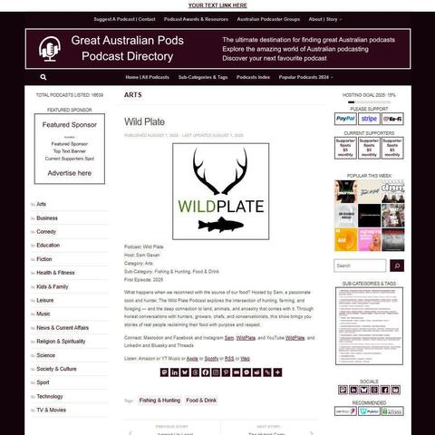 Wild Plate
Screenshot of the podcast listing on the Great Australian Pods website