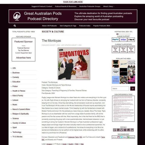 The Montoyas
Screenshot of the podcast listing on the Great Australian Pods website