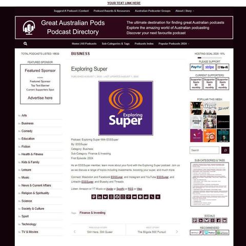 Exploring Super With ESSSuper
Screenshot of the podcast listing on the Great Australian Pods website