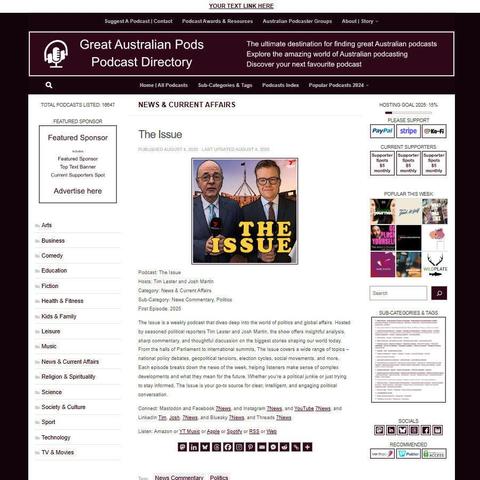 The Issue
Screenshot of the podcast listing on the Great Australian Pods website