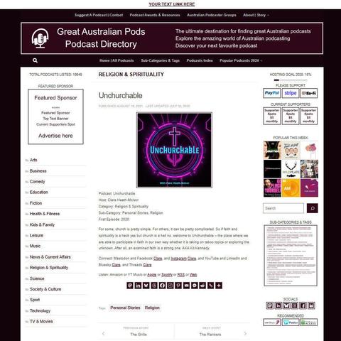 Unchurchable
Screenshot of the podcast listing on the Great Australian Pods website