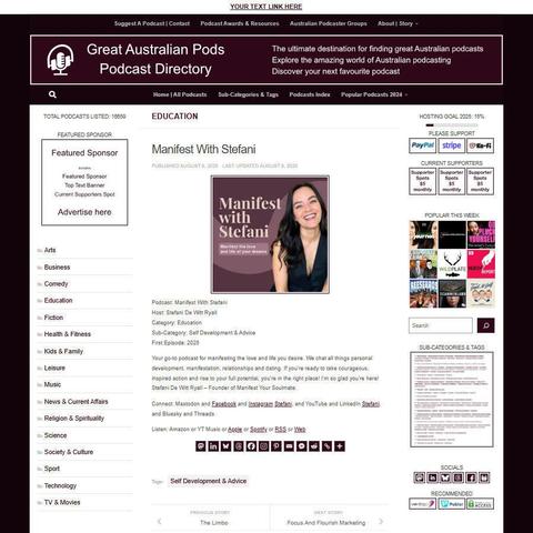 Manifest With Stefani
Screenshot of the podcast listing on the Great Australian Pods website