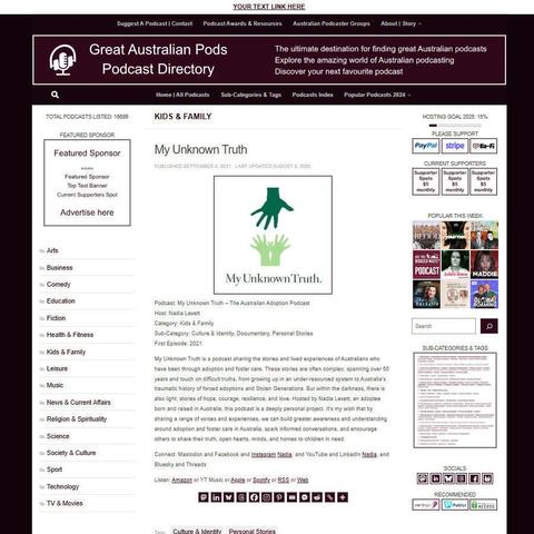 My Unknown Truth – The Australian Adoption Podcast 
Screenshot of the podcast listing on the Great Australian Pods website