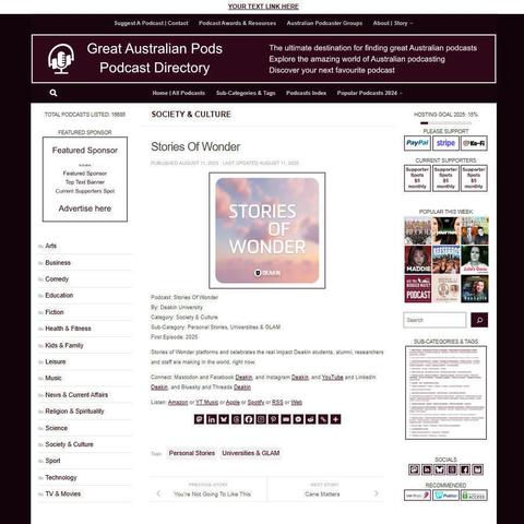 Stories Of Wonder
Screenshot of the podcast listing on the Great Australian Pods website