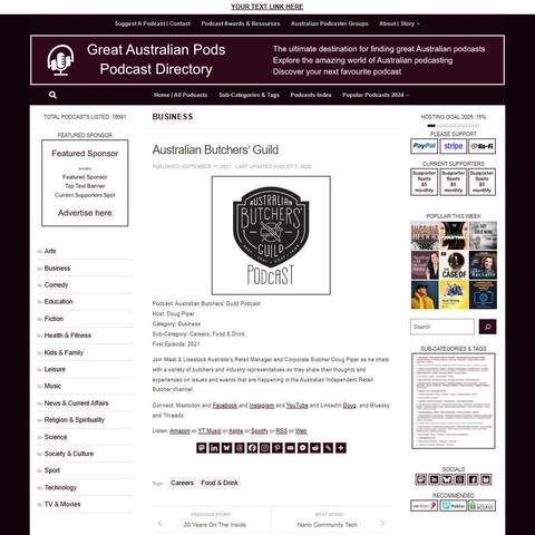 Australian Butchers‘ Guild Podcast
Screenshot of the podcast listing on the Great Australian Pods website