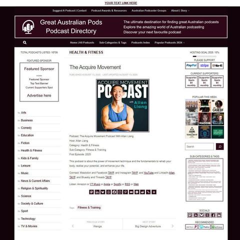 The Acquire Movement Podcast With Allan Liang
Screenshot of the podcast listing on the Great Australian Pods website