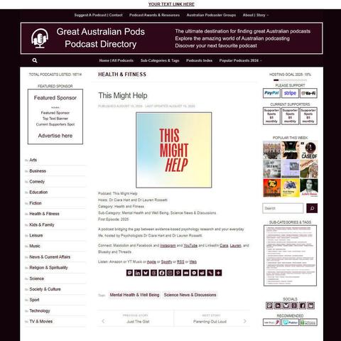 This Might Help
Screenshot of the podcast listing on the Great Australian Pods website