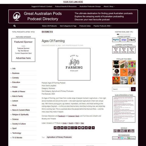 Ages Of Farming Podcast
Screenshot of the podcast listing on the Great Australian Pods website