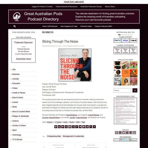 Slicing Through The Noise
Screenshot of the podcast listing on the Great Australian Pods website