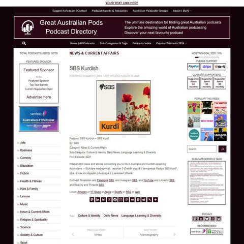 SBS Kurdish - SBS Kurdî
Screenshot of the podcast listing on the Great Australian Pods website