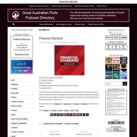 Financial Standard Podcast
Screenshot of the podcast listing on the Great Australian Pods website