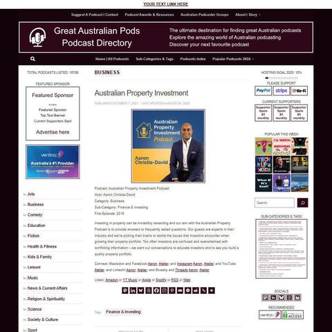 Australian Property Investment Podcast 
Screenshot of the podcast listing on the Great Australian Pods website