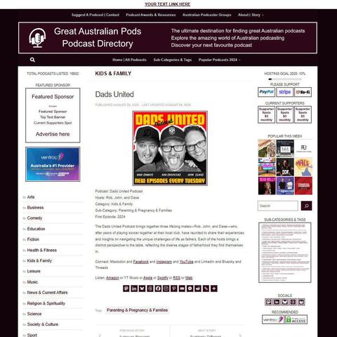 Dads United Podcast
Screenshot of the podcast listing on the Great Australian Pods website