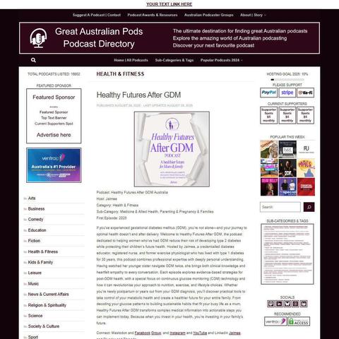 Healthy Futures After GDM Australia
Screenshot of the podcast listing on the Great Australian Pods website